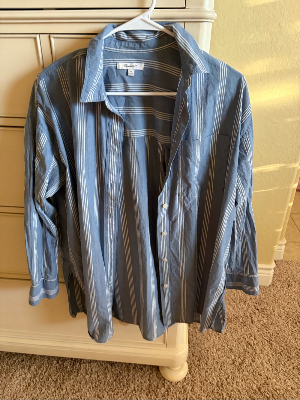 Madewell Blue and White Vertical Stripe Button-Down Shirt